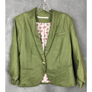Gibson Linen Single-Breasted Blazer Jacket Womens Large Green One-Button Career